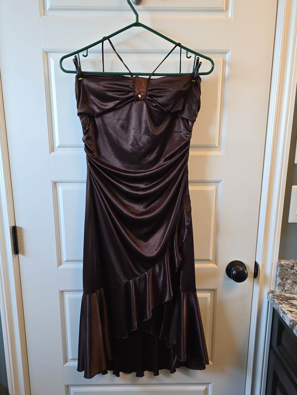 City Triangles Brown High-Low Satin Evening Dress
